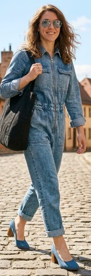 H&M Retro 80s Vibe Acid Wash Long Sleeve EDGE Denim Boiler Jumpsuit/Coveralls 4 thumbnail 3