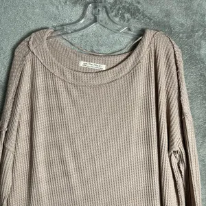 Free People North Shore Thermal Tunic Slouchy Beige Thumbholes Medium Oversized‎ thumbnail 5