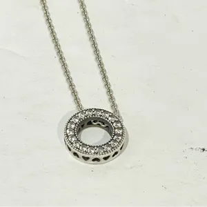 PANDORA 925 Silver Circle of‎ Sparkle Hearts Pendant Necklace 590514CZ thumbnail 2