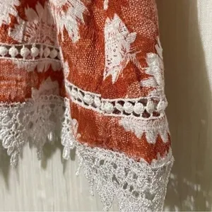 Love Culture Blouse Orange White Floral Laced Trim Size Large thumbnail 11