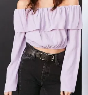 Urban Outfitters Silence + Noise Purple Off Shoulder Crop Top Milkmaid Boho Long Sleeve thumbnail 1
