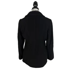Womens Black Wool Blend Peacoat Size M Double Breasted 6 Button Long Winter Coat thumbnail 3