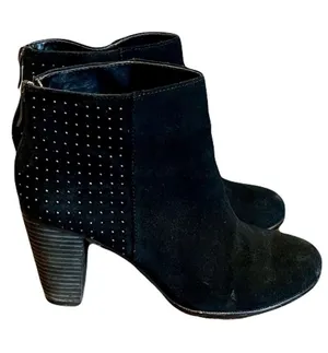 Lord & Taylor Black Suede Studded Heeled Ankle Boots, Size 7.5 thumbnail 1