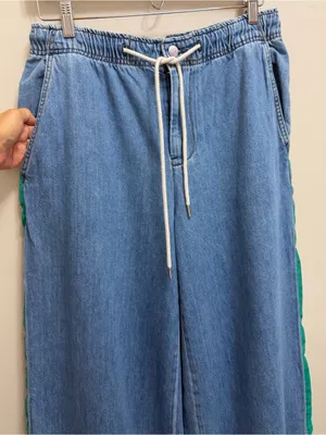 Pilcro Anthropologie The Surfer Drawstring Wide Leg Side Stripe Jean Denim S thumbnail 6