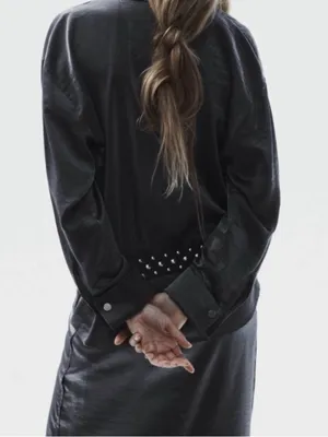 Zara Shiny Charcoal Black Satin Button-Up Shirt thumbnail 2