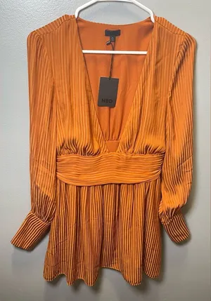 NBD‎ New Cara Mini Dress in Copper Long Sleeves Size Medium thumbnail 1