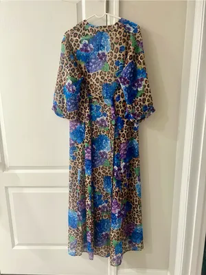 Sheer Leopard Floral Cover-Up Maxi - Blue/Purple thumbnail 4
