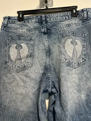 Riley & James Extra Wide Leg Baggy Y2K Wing Pocket Jeans SzXL Indie Punk Grunge. thumbnail 2