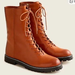 EUC J. Crew Leather Gwen Lace Up Lug Sole Mid-Calf Boots Brown Size 10 thumbnail 2