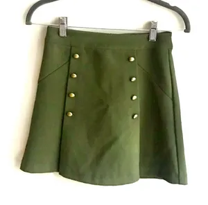 DIVIDED H&M Olive Military Skirt Gold Button Sz 2 thumbnail 1