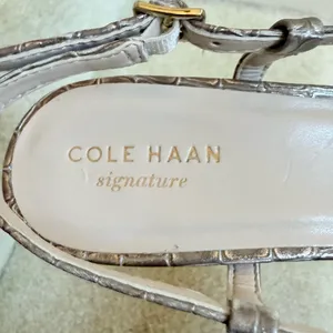 Cole Haan Julianna Low Sling Beige Crock Print‎ Career Slingback Heels size 7.5 thumbnail 3