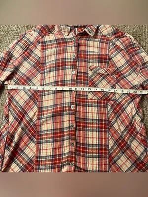 Free People Red Plaid Button-Up Shirt Cotton Gauze crinkle thumbnail 9