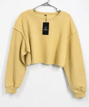 NWT Beige Cropped Oversized Sweatshirt Raw Seam Balloon Sleeve streetwear XXL thumbnail 1