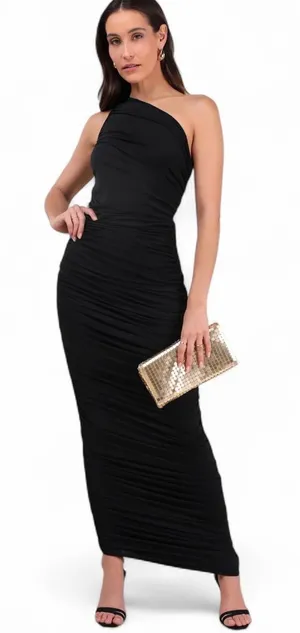 Lulus Dress Maxi Black One-Shoulder  thumbnail 1