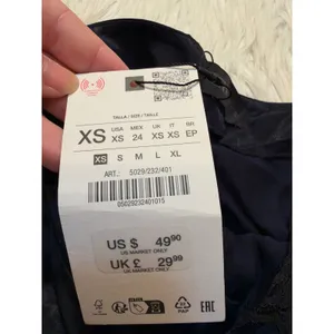 Zara Women's Size XS Satin Mini Skirt with Lace Navy Blue Black Asymmetric Slit thumbnail 10