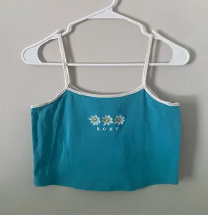 Roxy Teal Daisy Tank Crop Top thumbnail 1