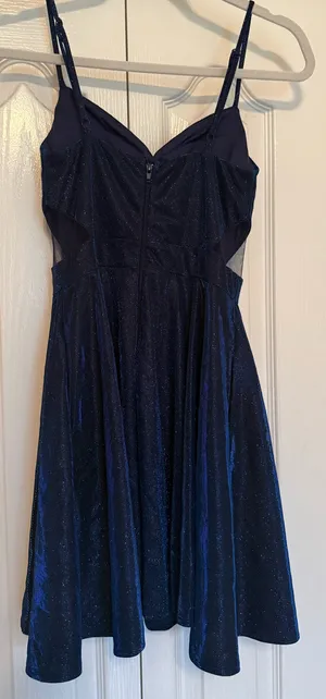 Windsor Navy Shimmer Open Back Homecoming Dress thumbnail 4
