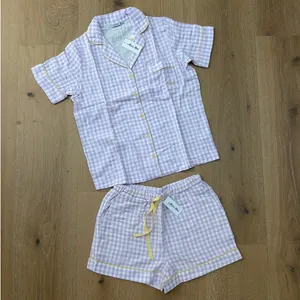 All For Mimi PJ Shorts Set Gingham Size XS Lilac White Lemon thumbnail 2