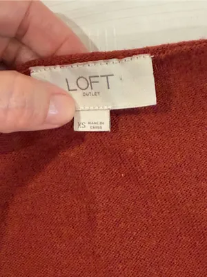 LOFT Rust Red V-Neck Mixed Knit Raglan Sweater Top XS thumbnail 7