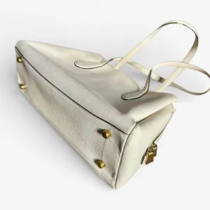Coach Lori Carryall Tote Shoulder Bag Chalk Cream Pebbled Leather Turnlock Zip thumbnail 7