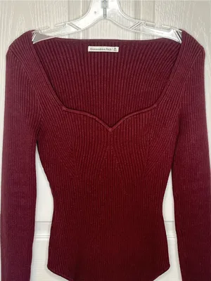 Abercrombie & Fitch Sz M Bodysuit Sweater Sweetheart Neckline Maroon thumbnail 2