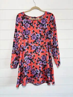 Free‎ People Coral Dress with Purple Floral Print thumbnail 2