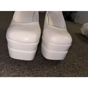 Women’s White Chunky Block High Heels Shoes Platform Shoes Pumps 8.5 thumbnail 9