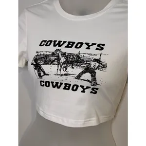 SHEIN Women’s Cowboys Graphic White Cropped Tee Size XS thumbnail 3