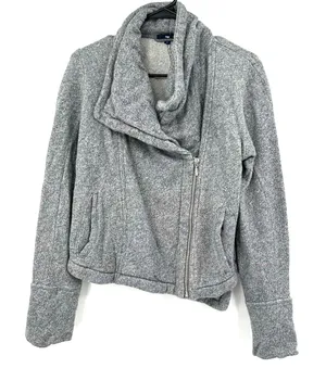 Gap‎ size Small zip up gray moto style jacket with pockets 100% cotton thumbnail 1