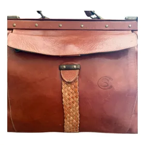 Vintage Brown Leather Frame Satchel Doctor Bag Braided Work Tote Shoulder Bag thumbnail 2