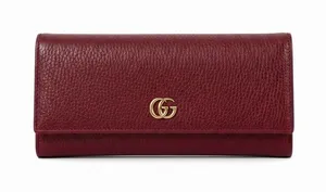 Gucci GG Marmont Continental‎ Wallet Hibiscus Red Pebbled Leather Wallet thumbnail 1