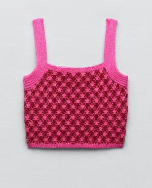 ZARA NWT  Checkered Knit Tank thumbnail 1