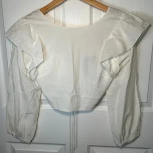 NWT HYFVE White Ruffle Front Tie Back‎ Crop Top Size Medium Romantic Poet Boho thumbnail 1