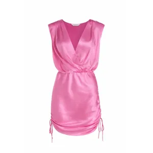 NWT Amanda‎ Uprichard Amani Silk Mini Dress Pink Ruched V-Neck Size Small thumbnail 3