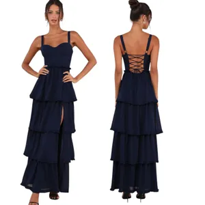 Lulus Sophisticated Occasion Navy Blue Bustier Lace-Up Maxi Dress size 1X NWT thumbnail 2