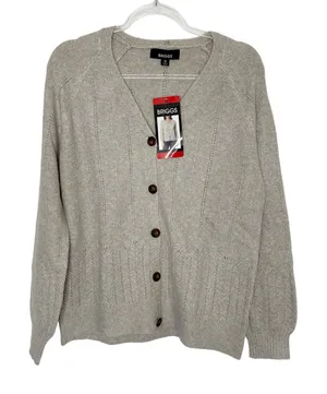 Briggs Oatmeal Beige Button Front Cardigan Sweater Polyester NWT Womens Medium thumbnail 1