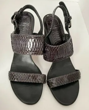 Stuart Weitzman Sz 8.5 Dark Gray‎ Snakeskin Leather Slingback Heels Python Pumps thumbnail 1