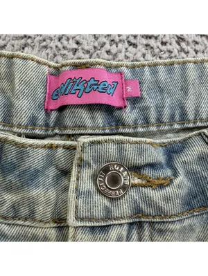 Edikted Bow Pocket Relaxed Jeans Womens M 32 Light Wash Wide Leg Coquette Denim thumbnail 6
