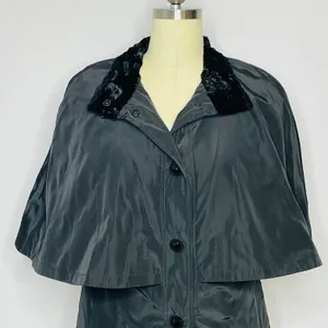 Black Fur Lined Cape Coat- Size Medium- Missing Belt thumbnail 2