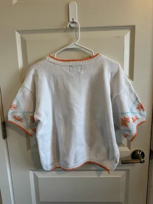 Vintage Cambridge Dry Goods White Decorative Short Sleeve Sweater thumbnail 4
