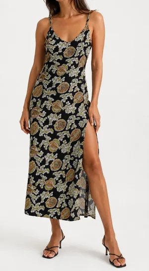 Reformation Floral Paisley Midi Dress High Side Slit Boho Slip Dress Size 8 thumbnail 1