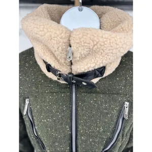 Sam Edelman Circus Women’s M Winter Jacket Faux Sherpa Collar Wool Tweed Green thumbnail 9
