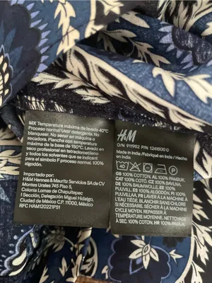 H&M 100% Cotton Paisley Floral Boho Navy Blue Peasant Blouse Size XL thumbnail 5