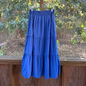 Quince 100% Organic Cotton Poplin Tiered Maxi Skirt True Blue Size M thumbnail 6