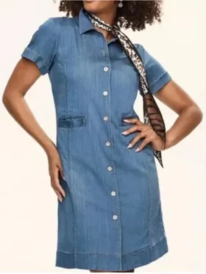 Cabi Piece of Cake Blue Chambray Denim Button Front Mini Dress Size Small 6580 thumbnail 6