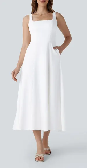 Halara Sleeveless Square Neck Side Pocket Corset Maxi Dress Frost White Small thumbnail 1