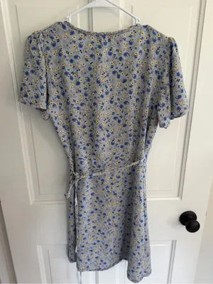 Natural Life Blue Floral Wrap Dress XS Boho Cottagecore Rayon Mini thumbnail 5