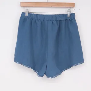 Unbranded Shorts Womens S Textured Pom-Pom Trim Blue Elastic Waist Excellent thumbnail 2