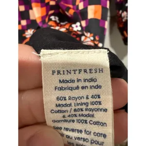 Printfresh Tunic Dress Women Sz XS Satin Colorful Boho Tassle Long Puff Sleeve thumbnail 4