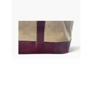 True Vintage Celine Triomphe Canvas Leather Tote Bag Beige Burgundy 70s France thumbnail 16